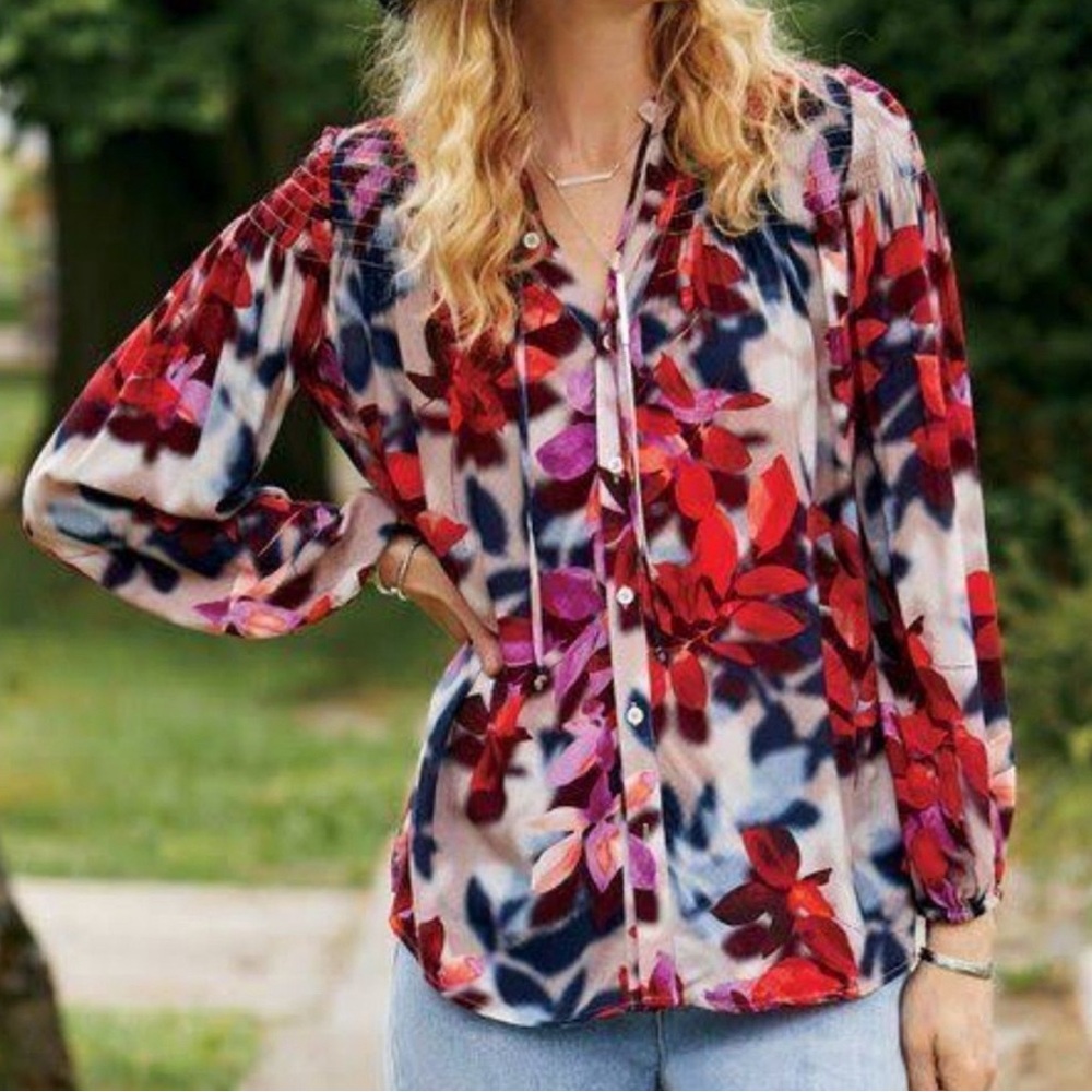 Soft Surroundings Watercolor Floral Blouse EUC